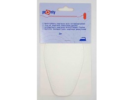 2 Witte elleboogstukken van kunstleer! Deze zijn opstrijkbaar en opnaaibaar. De gaatjes om ze vast te zetten zitten er al in.