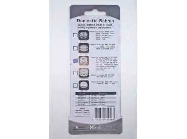 Universeel naaimachine spoeltje.  Afmetingen: 20,4 x 6,2 x 11,5mm  Geschikt voor o.a. Brother, Singer, Elna.  Materiaal: plastic