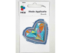 Hartjes applicatie  Jeansblauw met gekleurd mozaiek