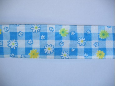 Sierband Boerenbont aqua met bloemen  38mm breed