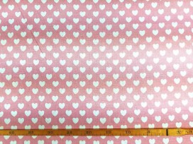 Canvas stof Roze met witte hartjes