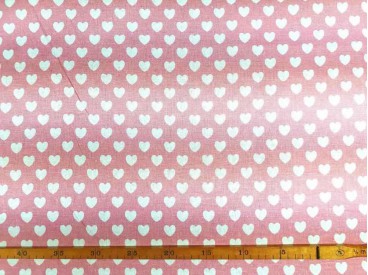 Canvas stof Roze met witte hartjes
