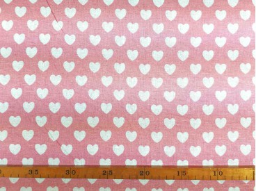 Canvas stof Roze met witte hartjes