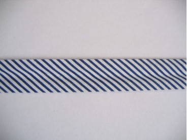 Donkerblauw/wit gestreept biaisband.  100% katoen  20 mm. breed