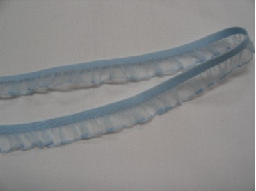 Elastisch kant met ruche Lichtblauw 15mm