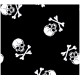 Zwarte poplin/katoen met witte grote doodskopjes. Het doodskopje is 5 x 4 cm. 100% katoen 1.45 mtr. br.