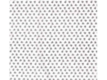 Witte poplin/katoen met zwarte kleine doodskopjes van 1 cm doorsnee.  100% katoen 1.45 mtr. br. 110 gram p/m2