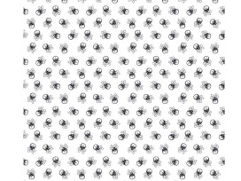 Witte poplin/katoen met zwarte kleine doodskopjes van 1 cm doorsnee.  100% katoen 1.45 mtr. br. 110 gram p/m2