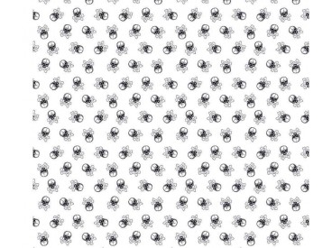 Witte poplin/katoen met zwarte kleine doodskopjes van 1 cm doorsnee.  100% katoen 1.45 mtr. br. 110 gram p/m2