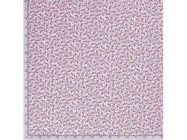Een offwhite poplin/katoen met een rood/oudroze kleine bloem print. 100% Katoen 1.45 mtr.br. 110 gram p/m2