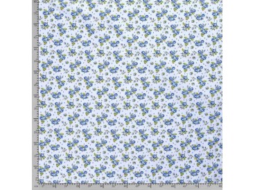 Dapper katoen Romantic  Lichtblauw met roosjes