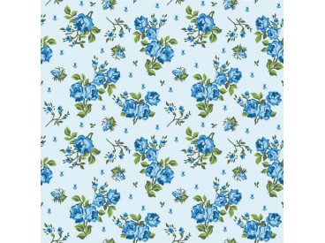 Dapper katoen Romantic  Lichtblauw met roosjes