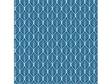 Poplin/katoen met een oudblauw blad motief. 100% katoen 1.45 mtr.br. 110 gram p/m2