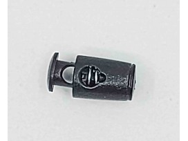 Mini koordstopper 1-gaats zwart  Afmeting: 17 x 8 mm  Wordt veel gebruikt voor mondkapjes.