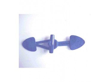 Donker kobalt kleurige opnaaibare houtje/touwtje sluiting. 15 x 4 cm.