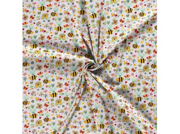 Dapper katoen Garden Party  Lichtgrijs met insekten