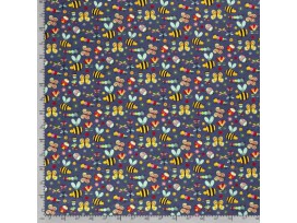 Dapper katoen Garden Party  Donkerblauw met insekten