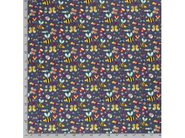 Dapper katoen Garden Party  Donkerblauw met insekten