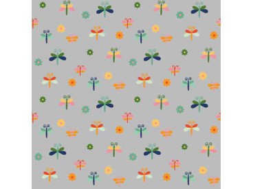 Dapper katoen Garden Garden Party  Lichtgrijs met libelles 15536-061