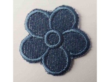 Donkerjeans bloem applicatie met een blauw randje