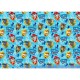 Een lichtblauw/witte poplin/katoenen breedtestreep met Paw Patrol Dog gezichtjes op schildjes 100% katoen 1.50 mtr. br 120 Gr/M2