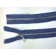 Zilver metalen rits deelbaar Jeansblauw gestreept 40 cm.