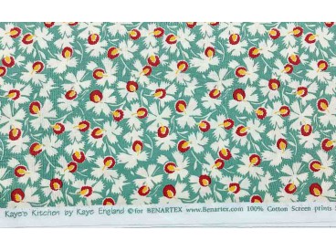 Quiltkatoen Benartex Minibloem met groen, rood en geel 1008q