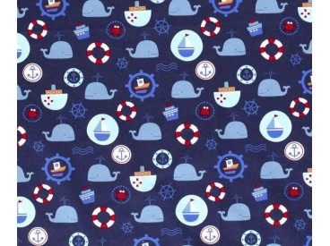 Maritiem  Donkerblauw met zeevaart print  15526-008N