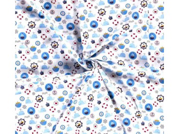 Maritiem  Wit met zeevaart print  15526-050N