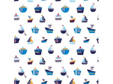 Maritiem  Witte poplin met bootjes 15527-050N