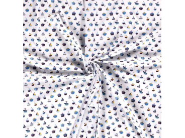 Maritiem  Witte poplin met bootjes 15527-050N