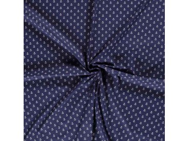 Maritiem  Donkerblauwe polplin met witte ankertjes 15529-008N