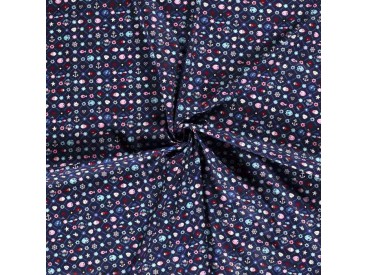 Maritiem  Donkerblauwe poplin met wieberprint bloem en vis 15531-008N
