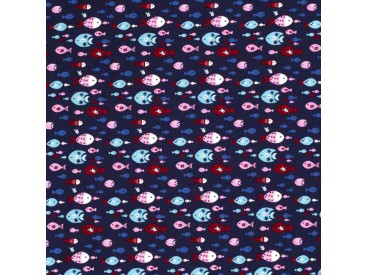 Maritiem  Donkerblauwe poplin met gekleurde visjes  15530-008N