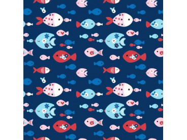 Maritiem  Donkerblauwe poplin met gekleurde visjes  15530-008N