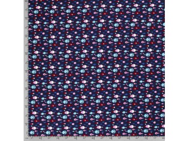 Maritiem  Donkerblauwe poplin met gekleurde visjes  15530-008N