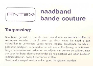 Wit vlieseline naadband. 12.5 mtr. 1 cm. breed.