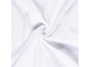 Mousseline stof effen wit  Een zachte babykatoen, met een kleine wafel structuur. 100% hydrofiele katoen 1.30 mtr. breed 135 gr 