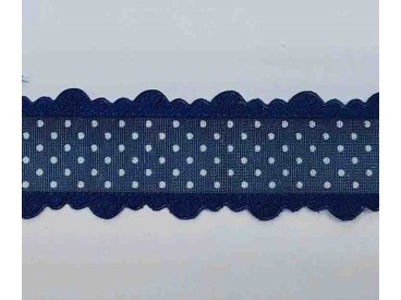 Sierband met stip en kantje Donkerblauw 25mm