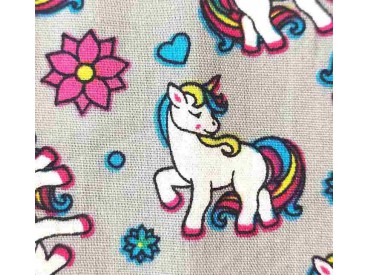 Poplin katoen Grijs met witte eenhoorns  15811-063N