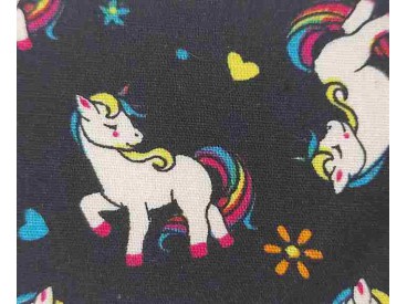 Poplin katoen Zwart met witte eenhoorns  15811-069N