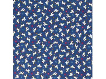Poplin katoen Kobalt met witte eenhoorns  15811-008N