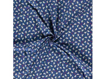 Poplin katoen Kobalt met witte eenhoorns  15811-008N