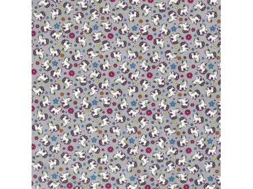 Poplin katoen Grijs met witte eenhoorns  15811-063N