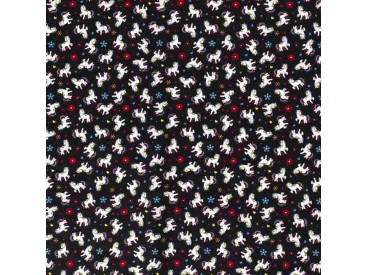 Poplin katoen Zwart met witte eenhoorns  15811-069N