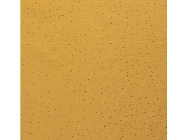 Mousseline  stof Okergeel met goud glitters