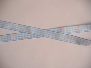 Boerenbont lint Lichtblauw/wit geruit 15mm breed