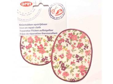 Kniestukken Offwhite  met roze en rode bloemen en bordeaux randje  371-2