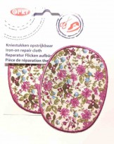 Kniestukken Offwhite  met paarse bloemen en paars randje  371-68