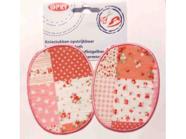 Kniestukken Lichtroze patchworkprint met stipjes en minifleur en lichtroze randje  371-65